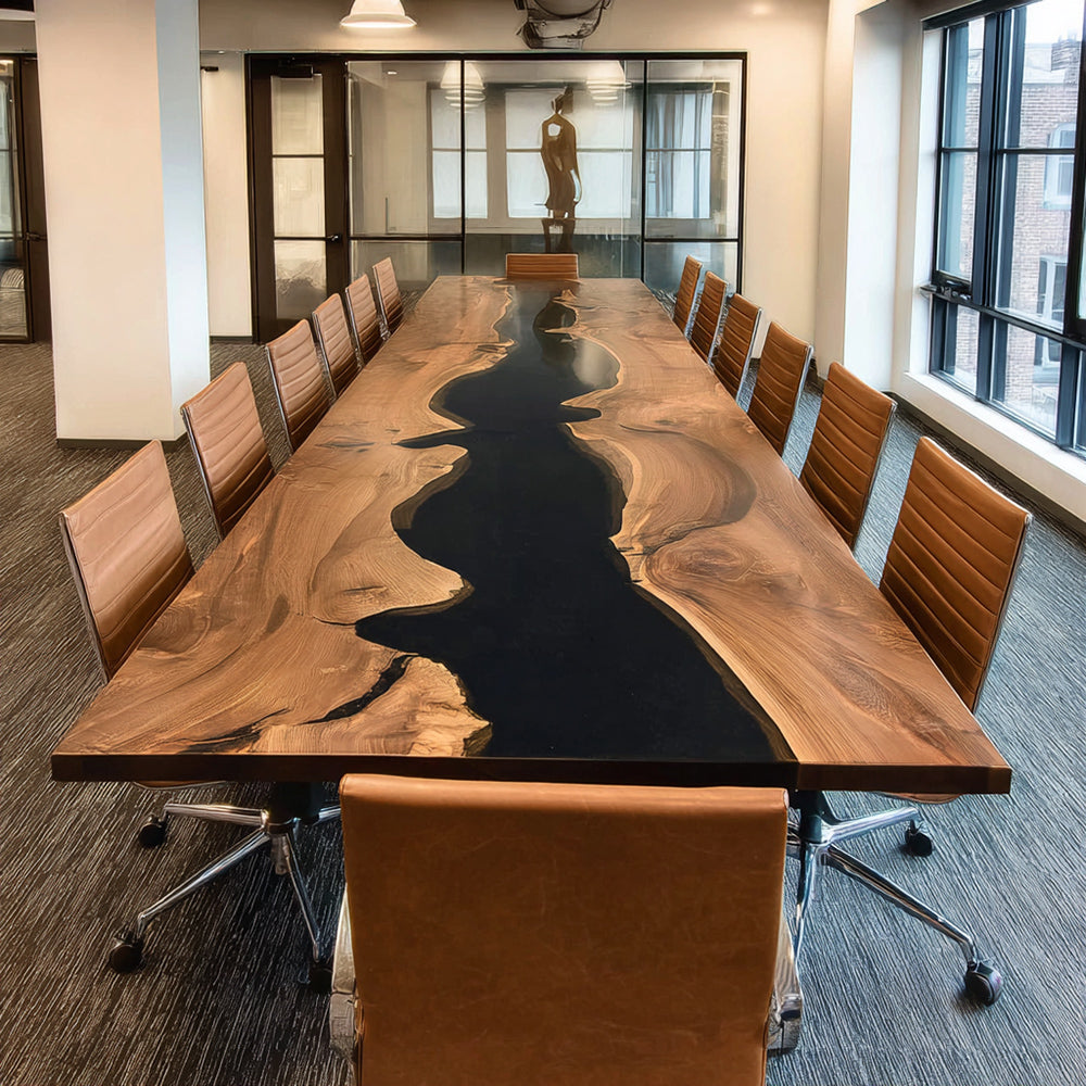 Solid Walnut & Black Resin Epoxy Conference Table in Nashville