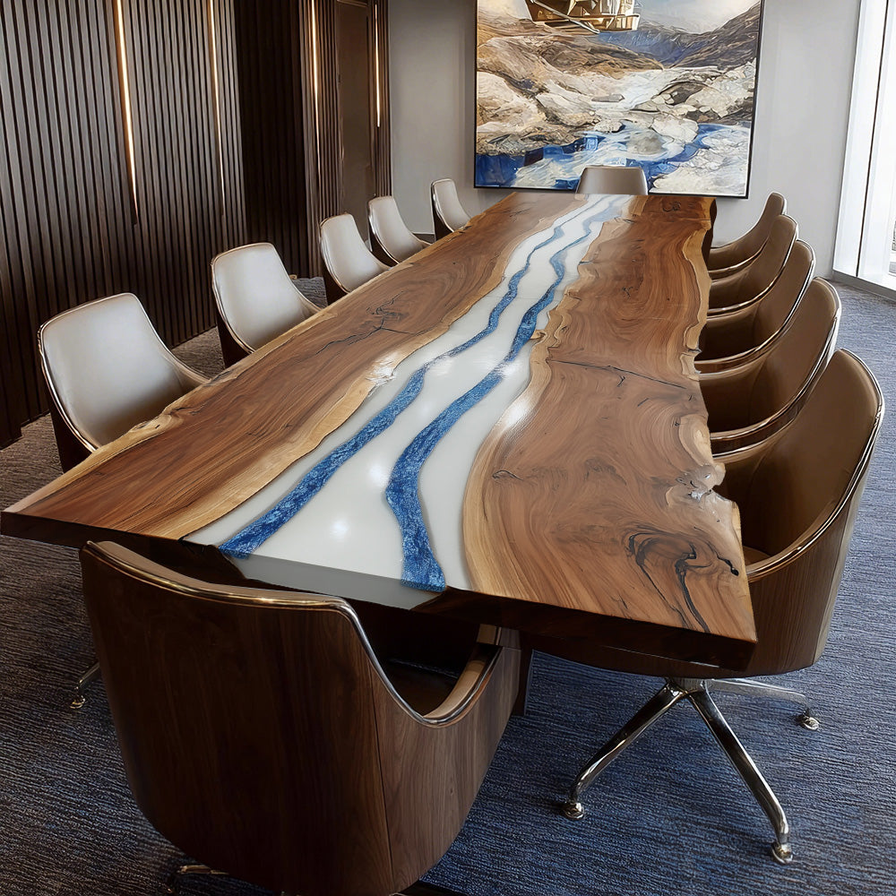 Black Walnut Blue-White Executive Conference Table – Bespoke Design for Visionary Elite Boardroom in New York