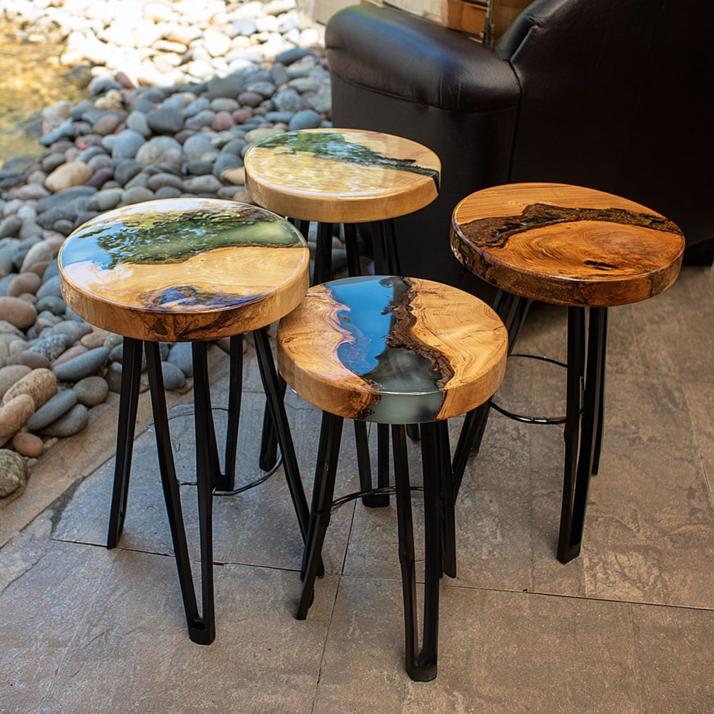 Custom Round Poplar River Epoxy Chairs&Stools