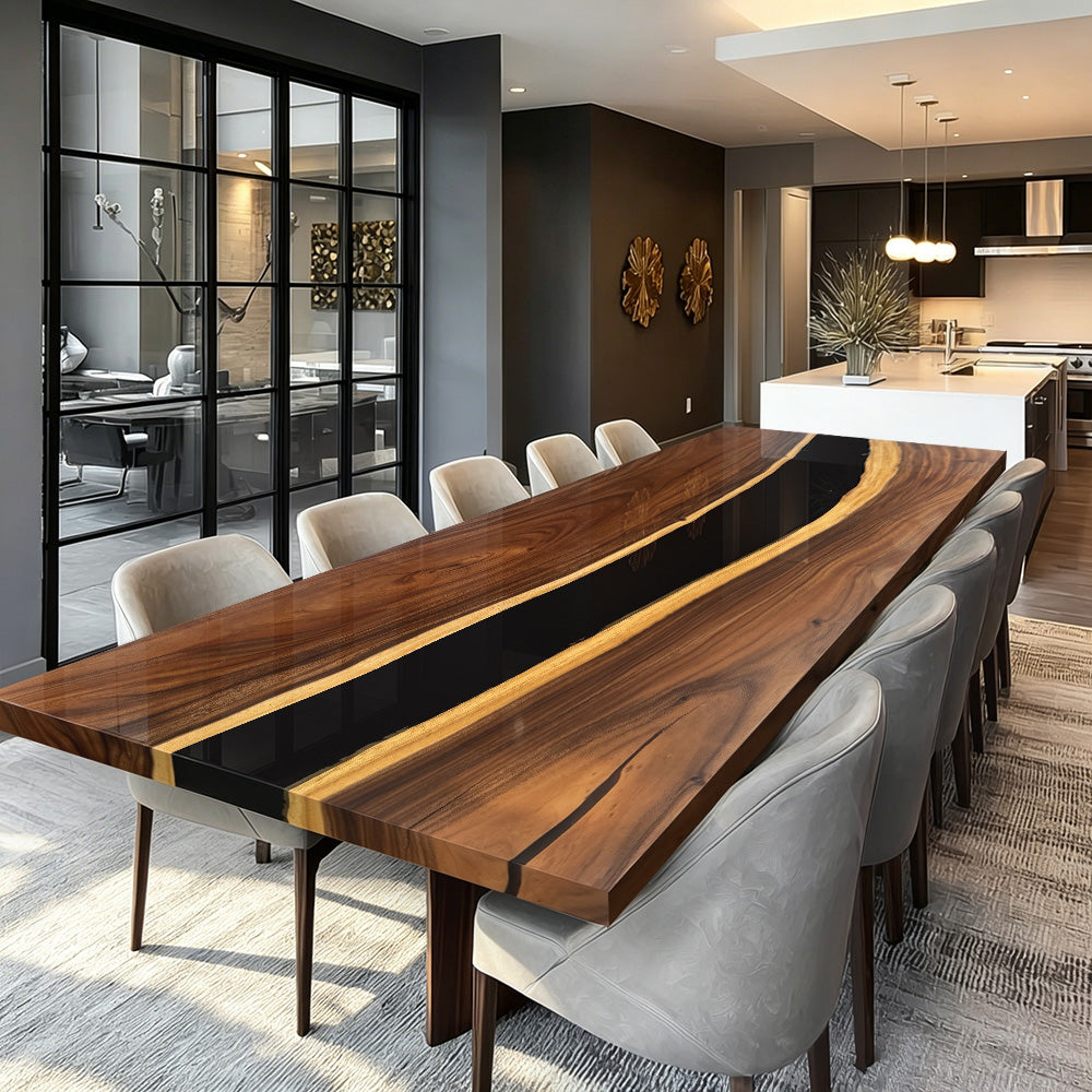 Walnut & Black River Epoxy Table in Manhattan