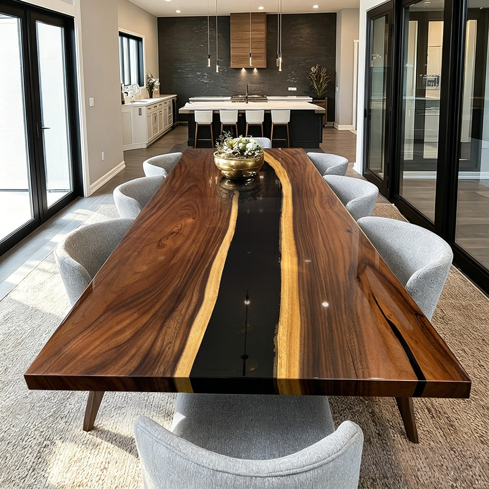 Rustic Modern Walnut Epoxy Table - Premium Multi-Seat Family Dining KCT103 in Manhattan