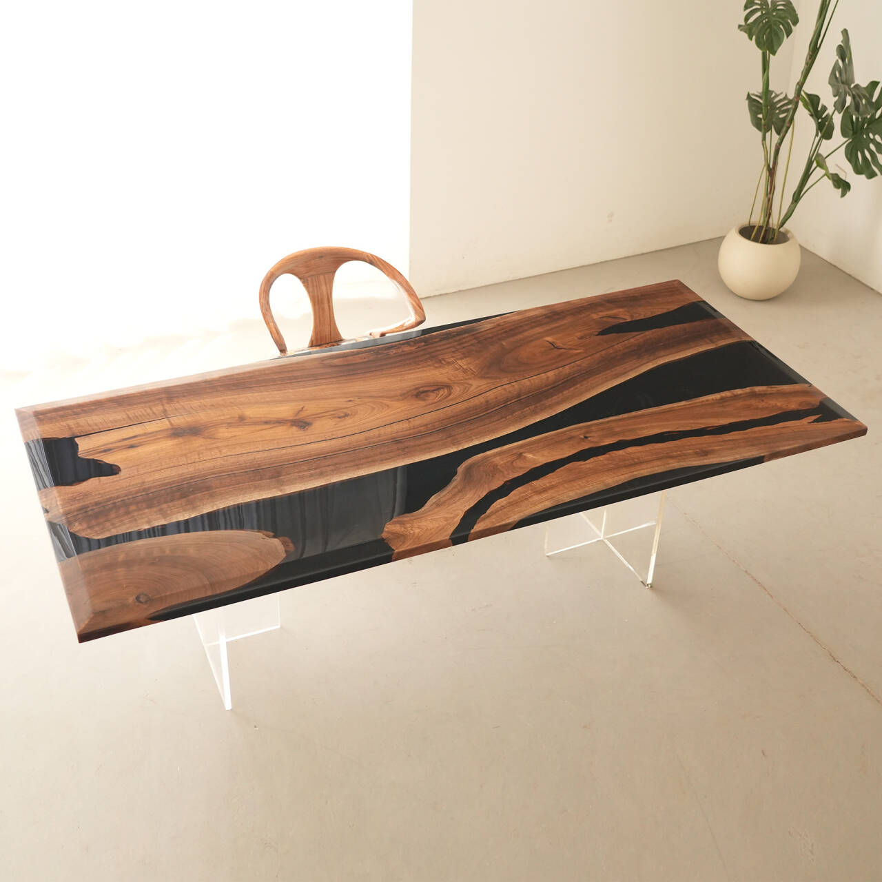 Custom Black Walnut Wood River Resin Epoxy Table CT50 wooden crate price difference $400 for Katharine