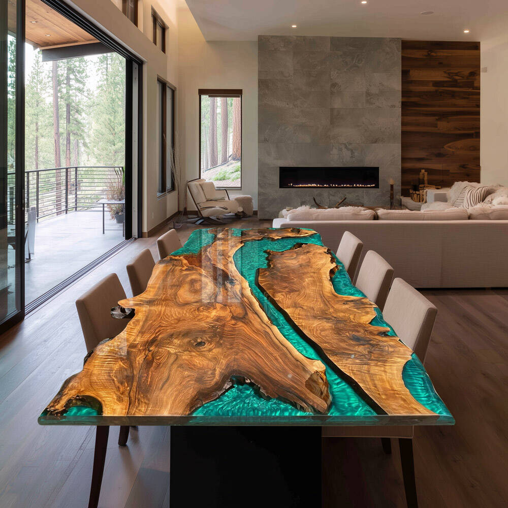 Dining Epoxy Table featuring Opaque Sage Green Flow for Upscale Homes KCT107