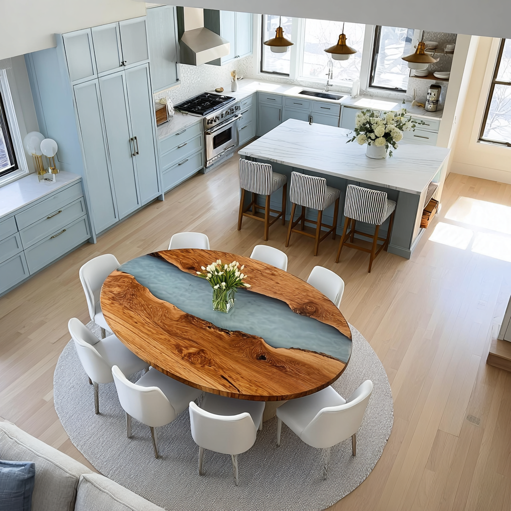 Blue River Walnut Oval Epoxy Table - Contemporary U.S New York Room Decor in Los Angeles
