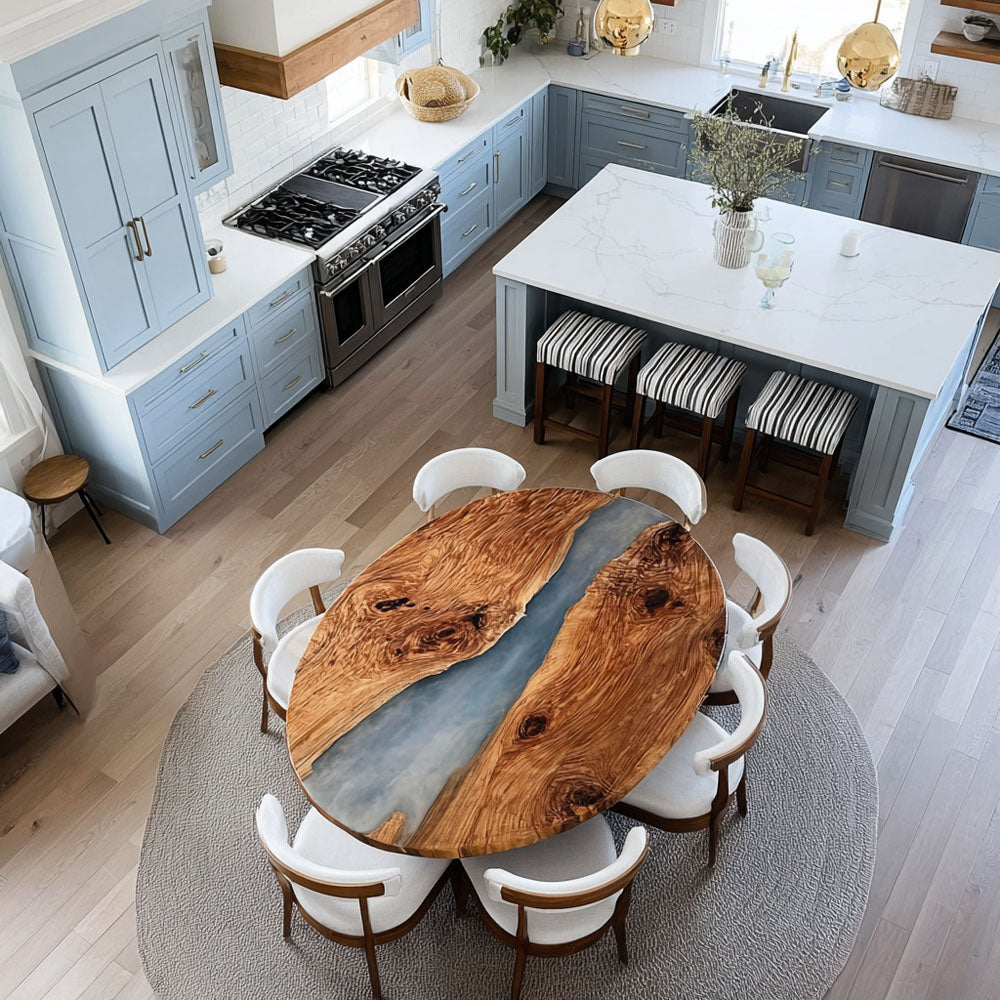 River Walnut Oval Epoxy Table - Contemporary U.S New York Room Decor in Los Angeles