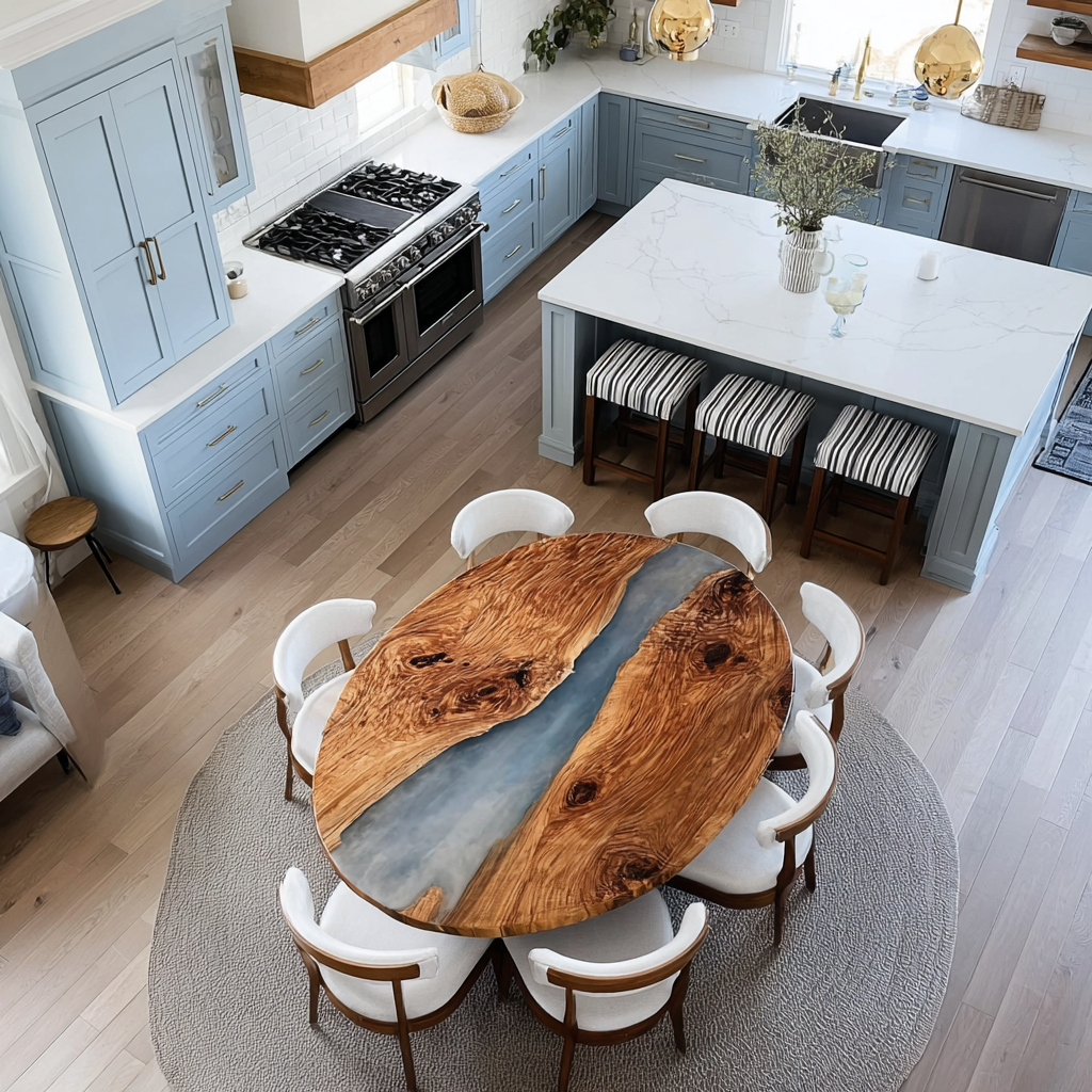 River Walnut Oval Epoxy Table - Contemporary U.S New York Room Decor in Los Angeles