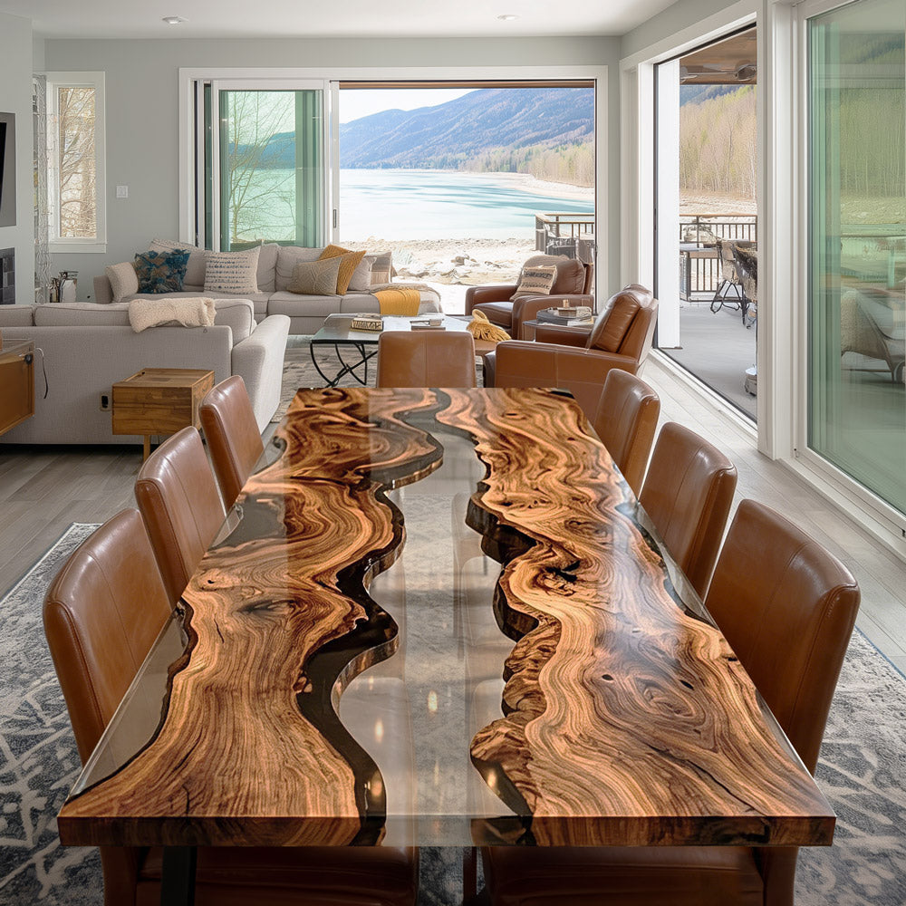 Black Walnut Clear Epoxy Table for Upscale Metropolitan Apartments