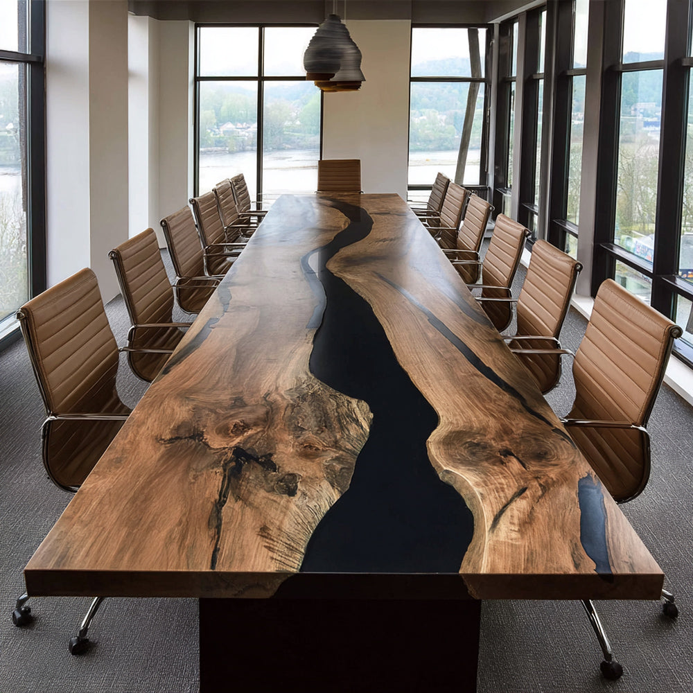 Executive Solid Black Walnut Wood Black River Conference Epoxy Table in Washington with