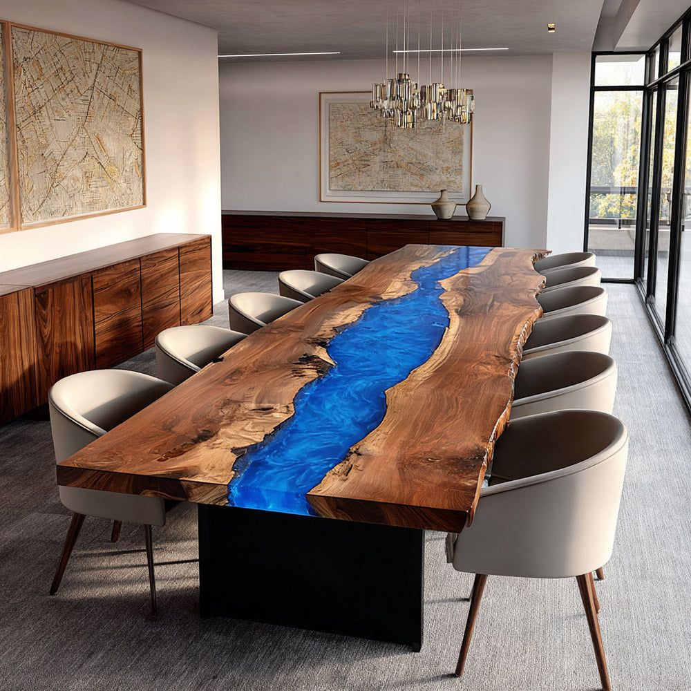 Walnut Boardroom Epoxy Conference & Dining Table for Large Scale Professional Use in San Francisco