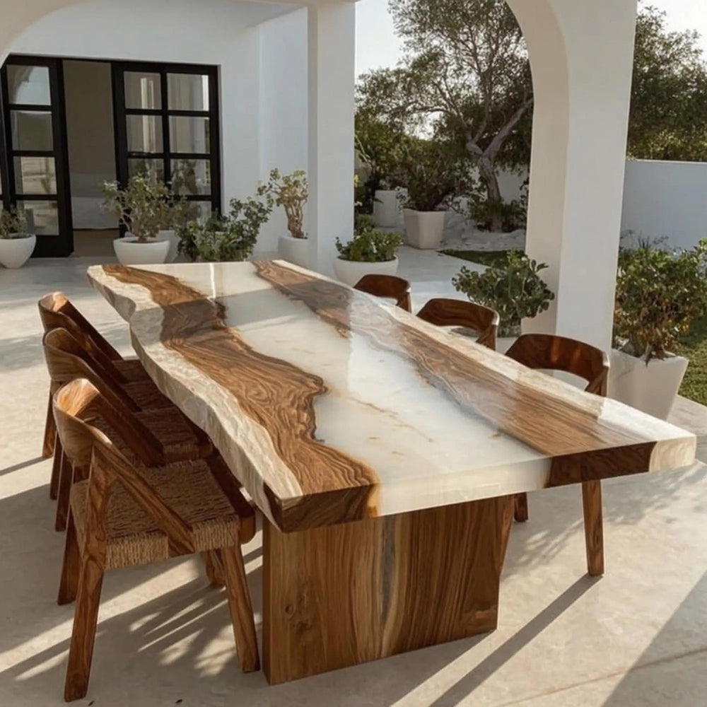 Sustainably Sourced Walnut Milk White Dining Epoxy Table in Nashville