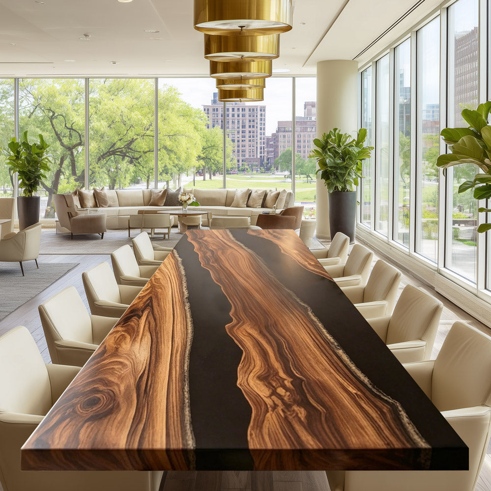 Black Walnut Epoxy Table - Double Black Resin Flow for Luxury American High-End Suites KCT102 in New York
