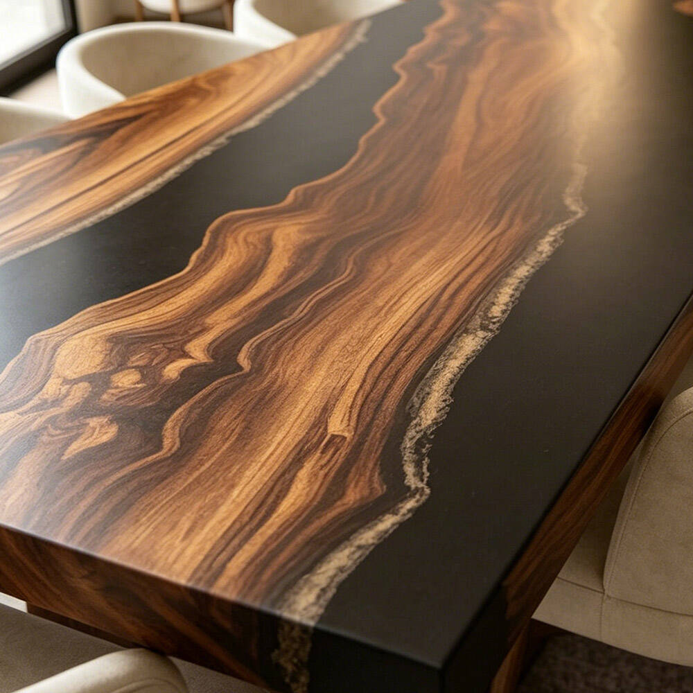 Epoxy Table - Double Black Resin Flow for Luxury American High-End Suites KCT102 in New York