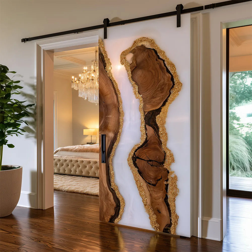 The "Manhattan Penthouse" Luxury White Resin & Gilded Sliding Barn Door | EBD19