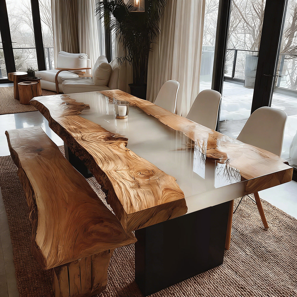 Timeless Walnut Wood Table featuring Creamy Milk White Resin – for Contemporary Residential Dining Rooms in Atlanta
