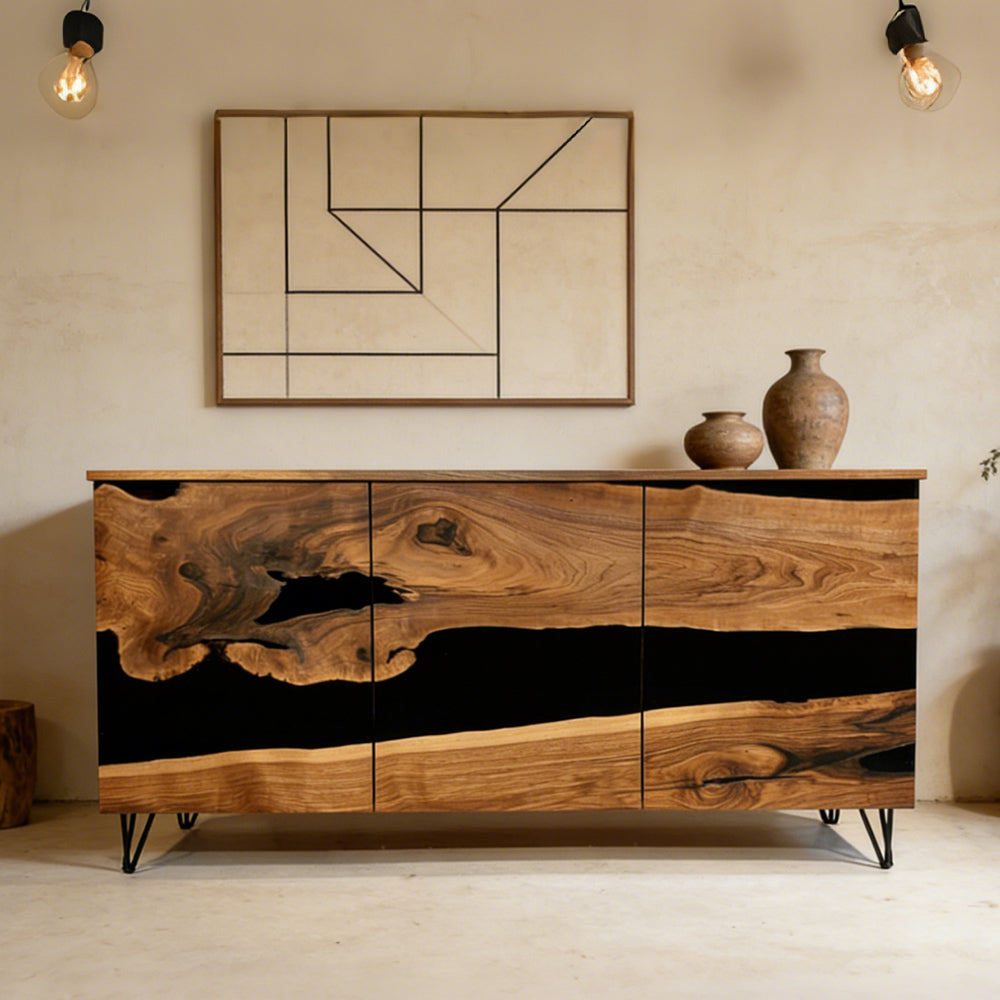 Reinforced Walnut Epoxy Credenza Cabinet - for Modern Kitchens & Dining Halls EC6 in Chicago