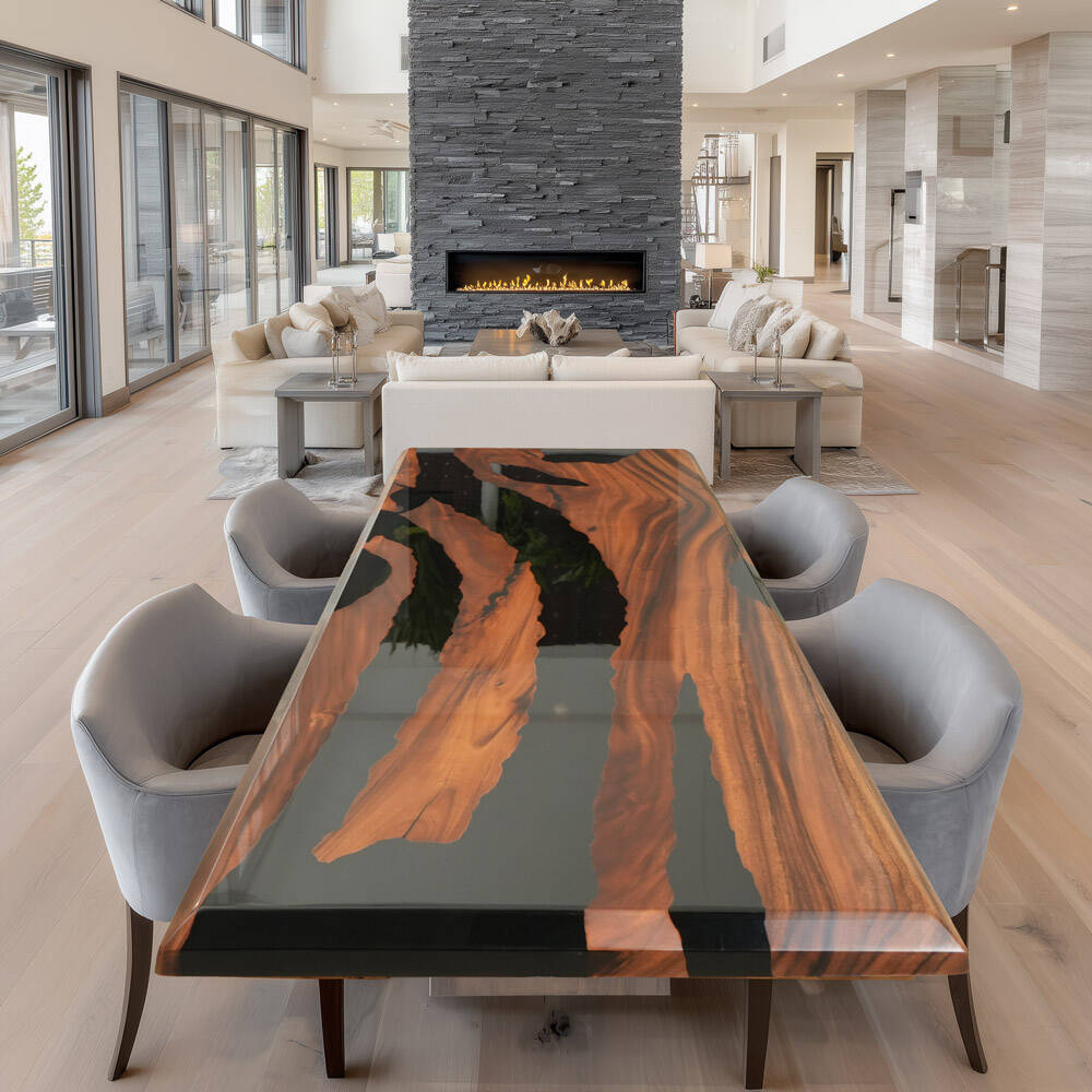 KAZANAHOME Walnut Epoxy Resin Table 30.31"W×72.04"L