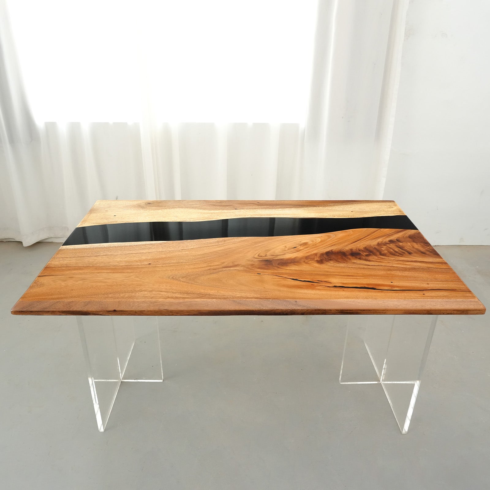 KAZANAHOME Walnut Black River Epoxy Resin Table in Chicago