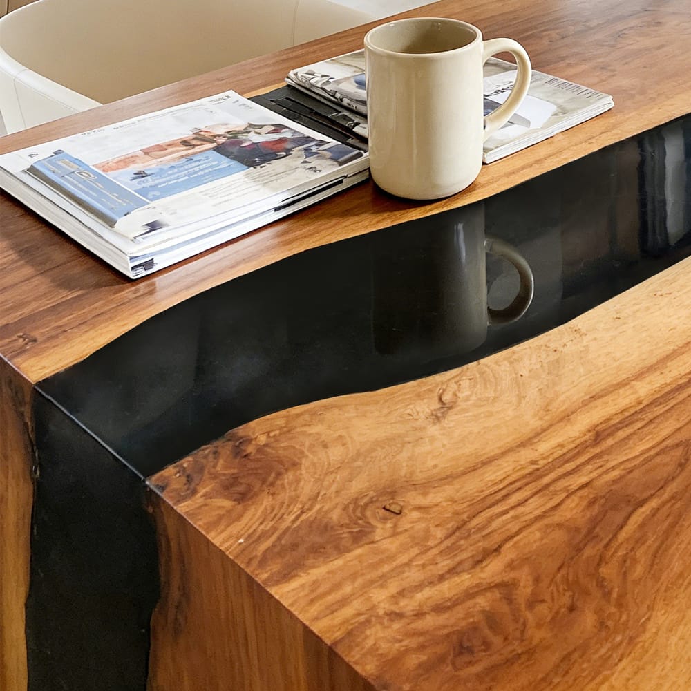 Waterfall Walnut Epoxy Table – Chic Centerpiece for American Urban Penthouses in New York