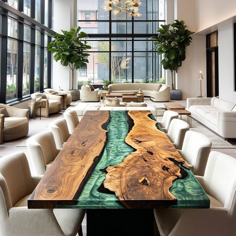 Luxurious Blackened Edge Walnut Epoxy Table for Modern Organic Dining Rooms KCT106