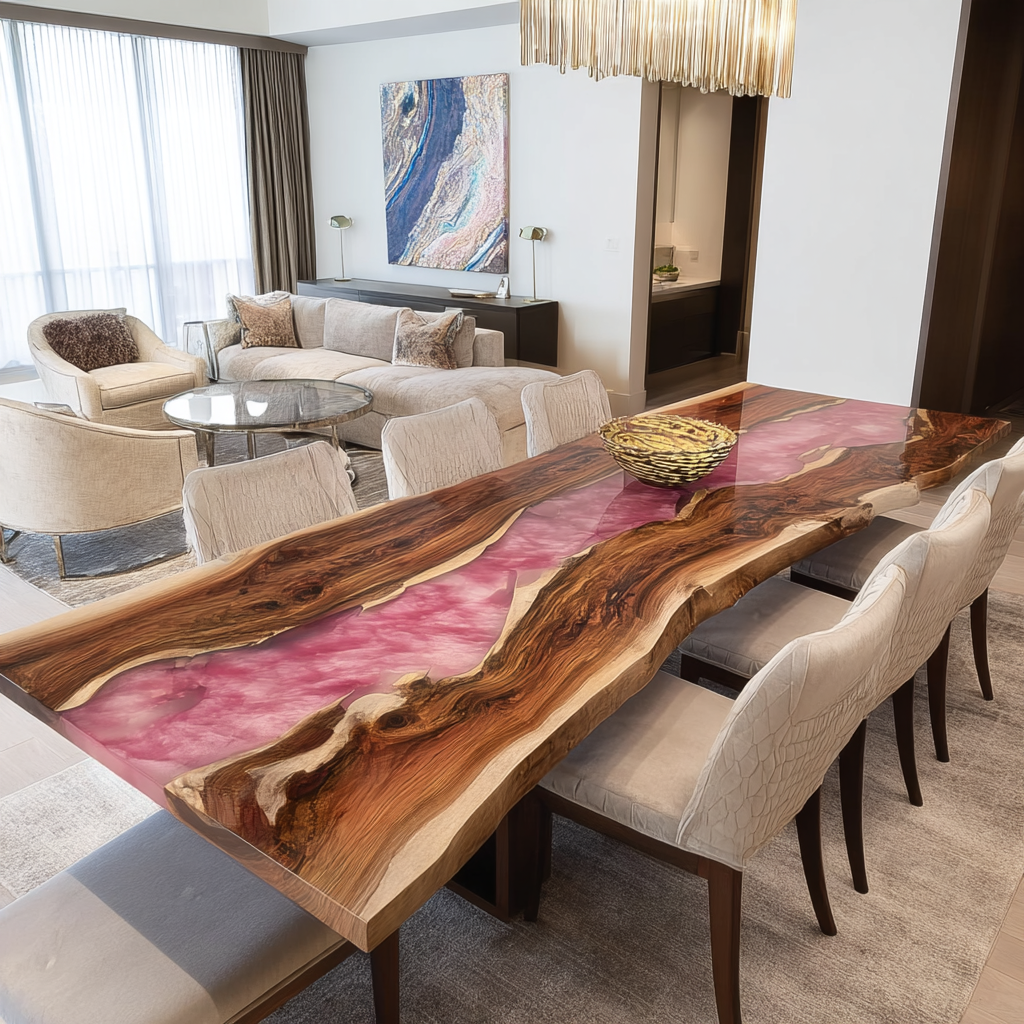 River Walnut Epoxy Table - Romantic Sophistication for Dining Rooms & Metropolitan Living in New York