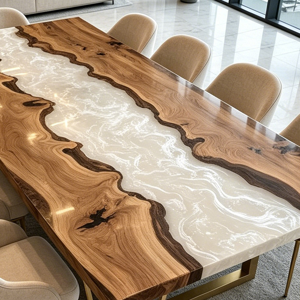 Futuristic Walnut Wood White River Epoxy Table - Contemporary Urban Decor in Brooklyn