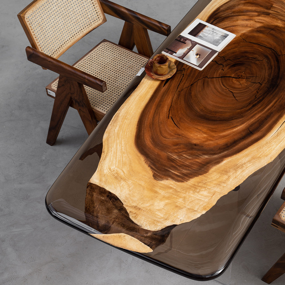 KAZANA Walnut Rounded Corners Resin Table