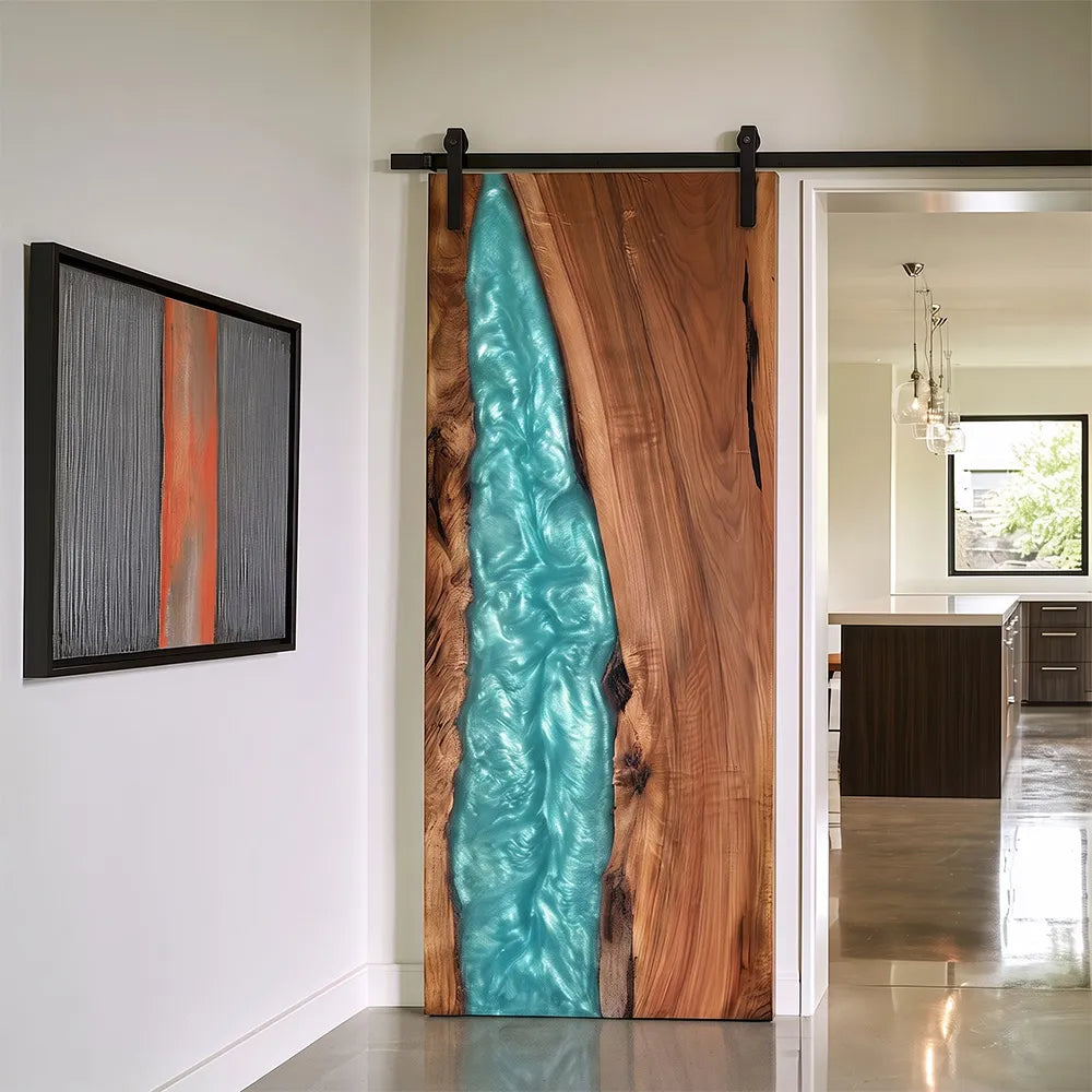 Walnut & Turquoise Resin "River" Barn Door – California Coastal Collection | EBD17
