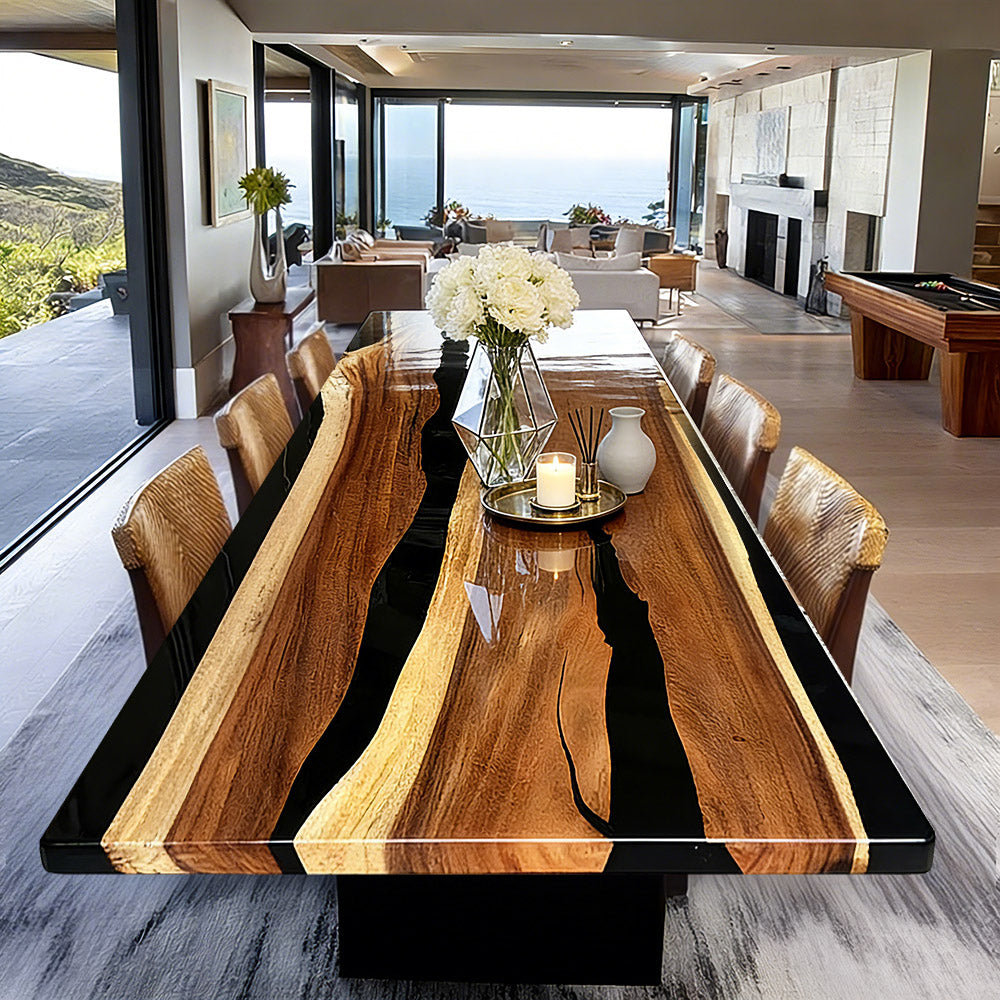 【Black Walnut× Epoxy Resin】木製 ボウル 作家もの American Loft Solid Black Walnut Dining Dark Epoxy River Epoxy Table