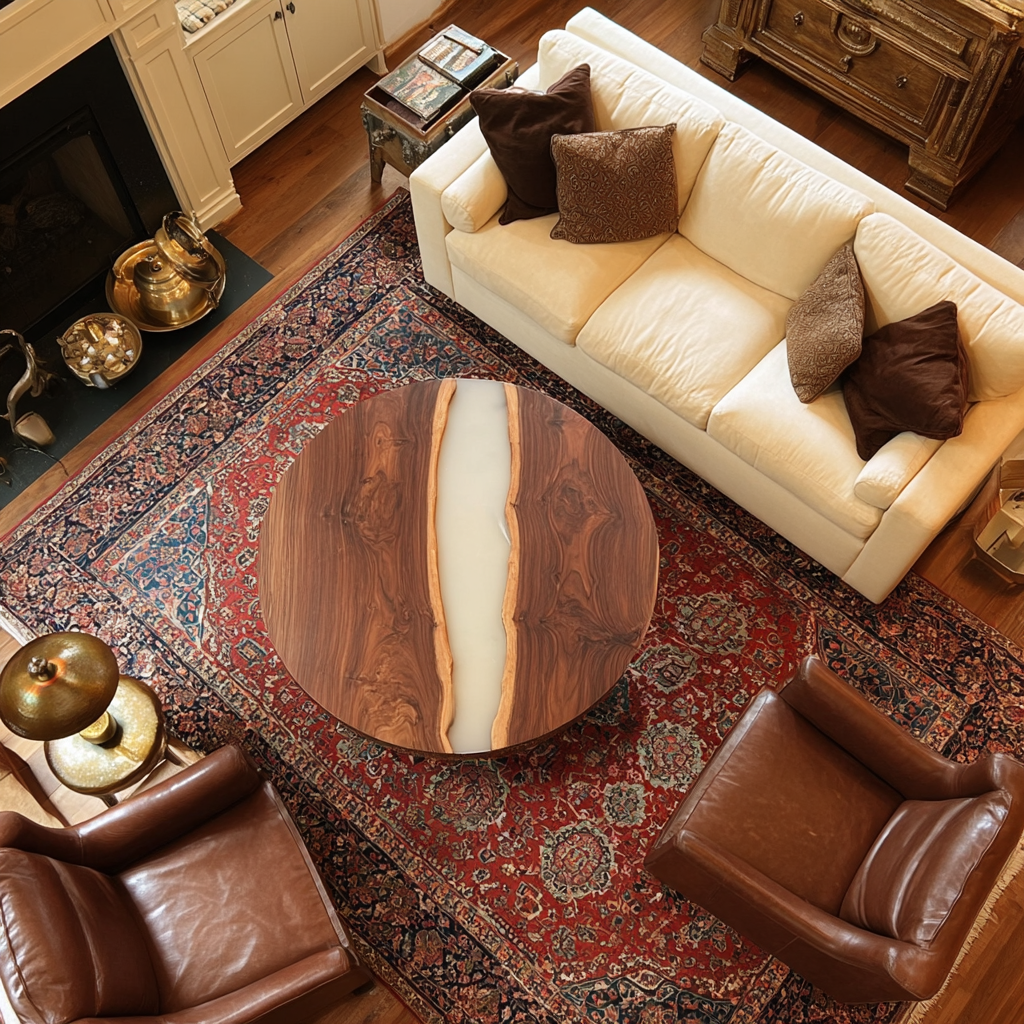 Wood Round Soft Milky White Epoxy Table in New York City