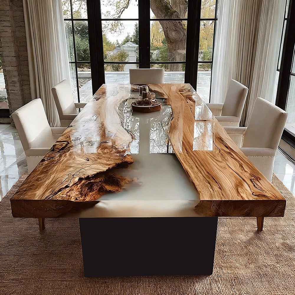 Timeless Walnut Wood Table featuring Creamy Milk White Resin in Atlanta
