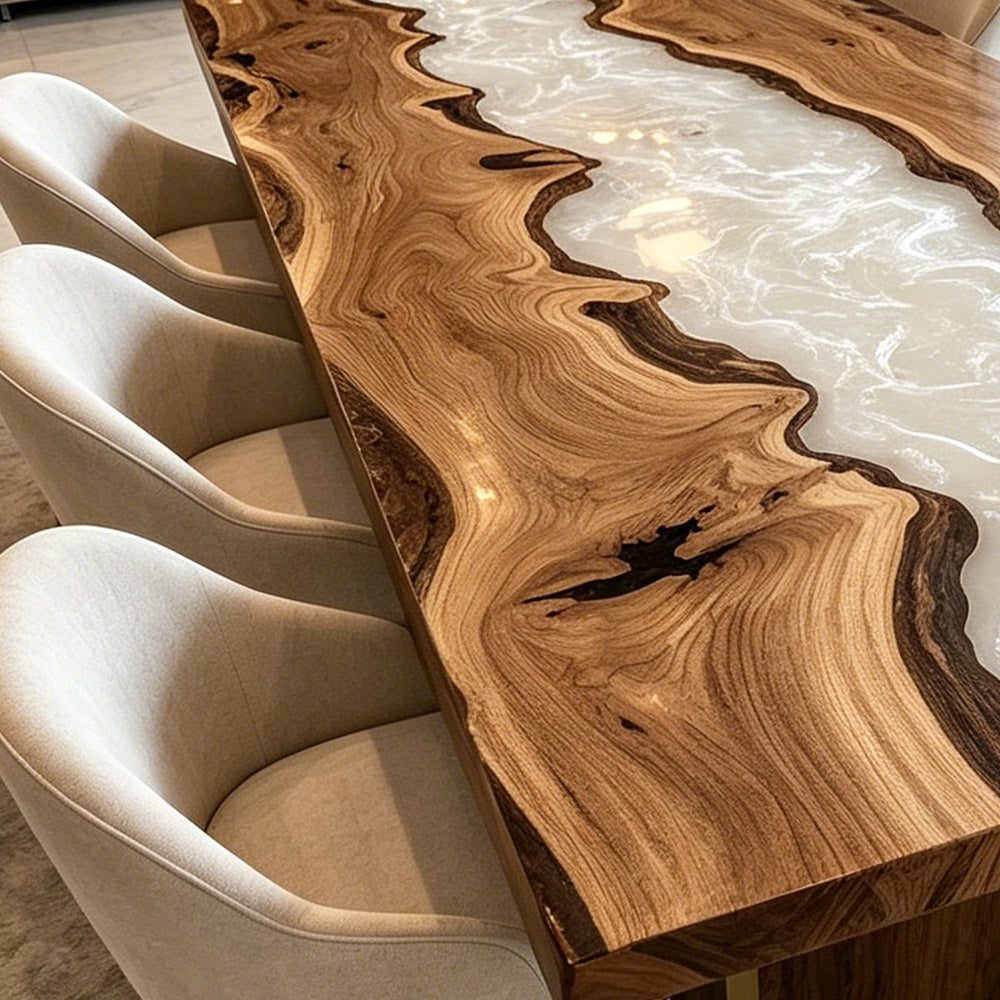Futuristic Walnut Wood Epoxy Table - Contemporary Urban Decor in Brooklyn