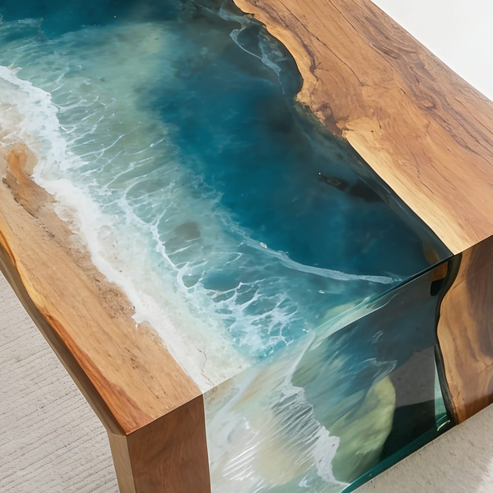 Precision-Engineered Black Walnut Waterfall Epoxy Table in Malibu