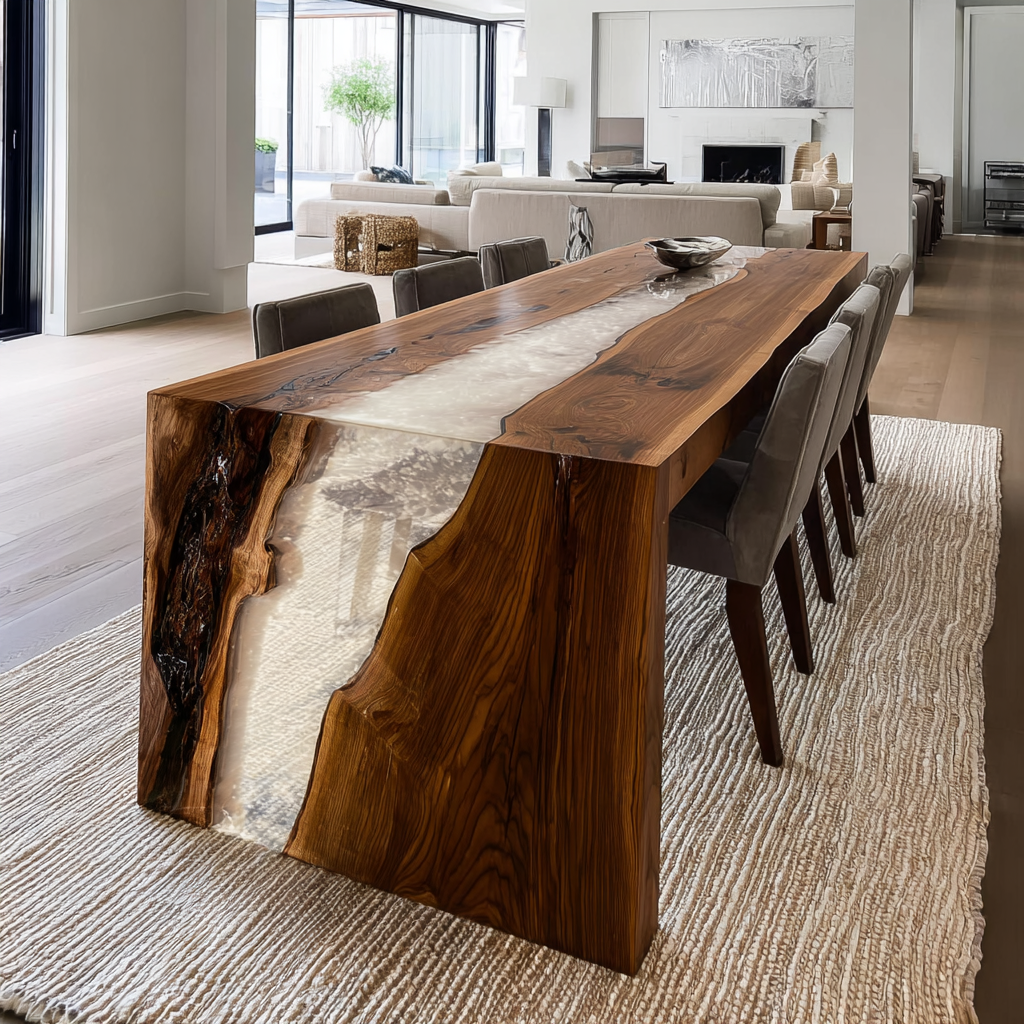 Waterfall Walnut Epoxy Table for Guarantee Structural Integrity in Hamptons