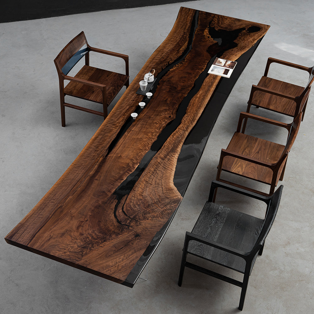 Black Walnut Wood Resin Table