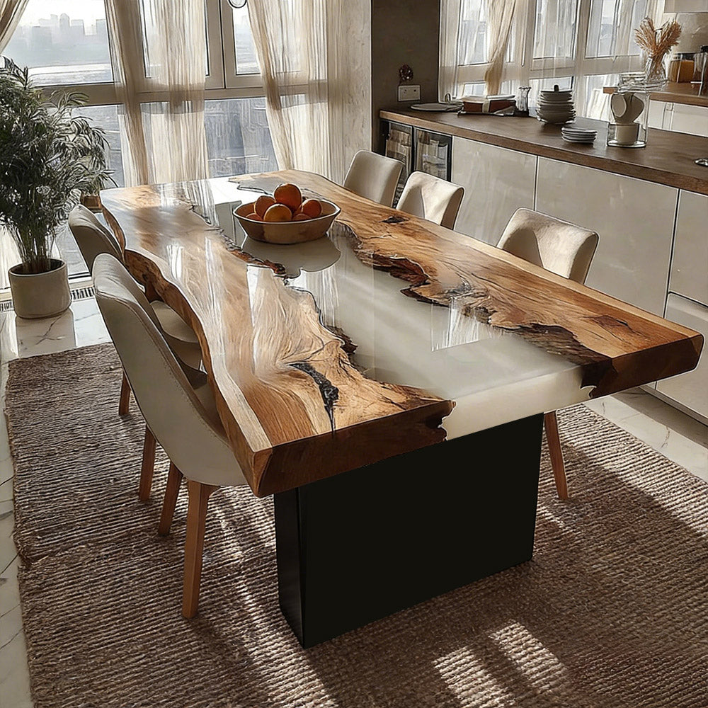 Walnut Wood Table featuring Creamy Milk White Resin for Dining Rooms in Atlanta