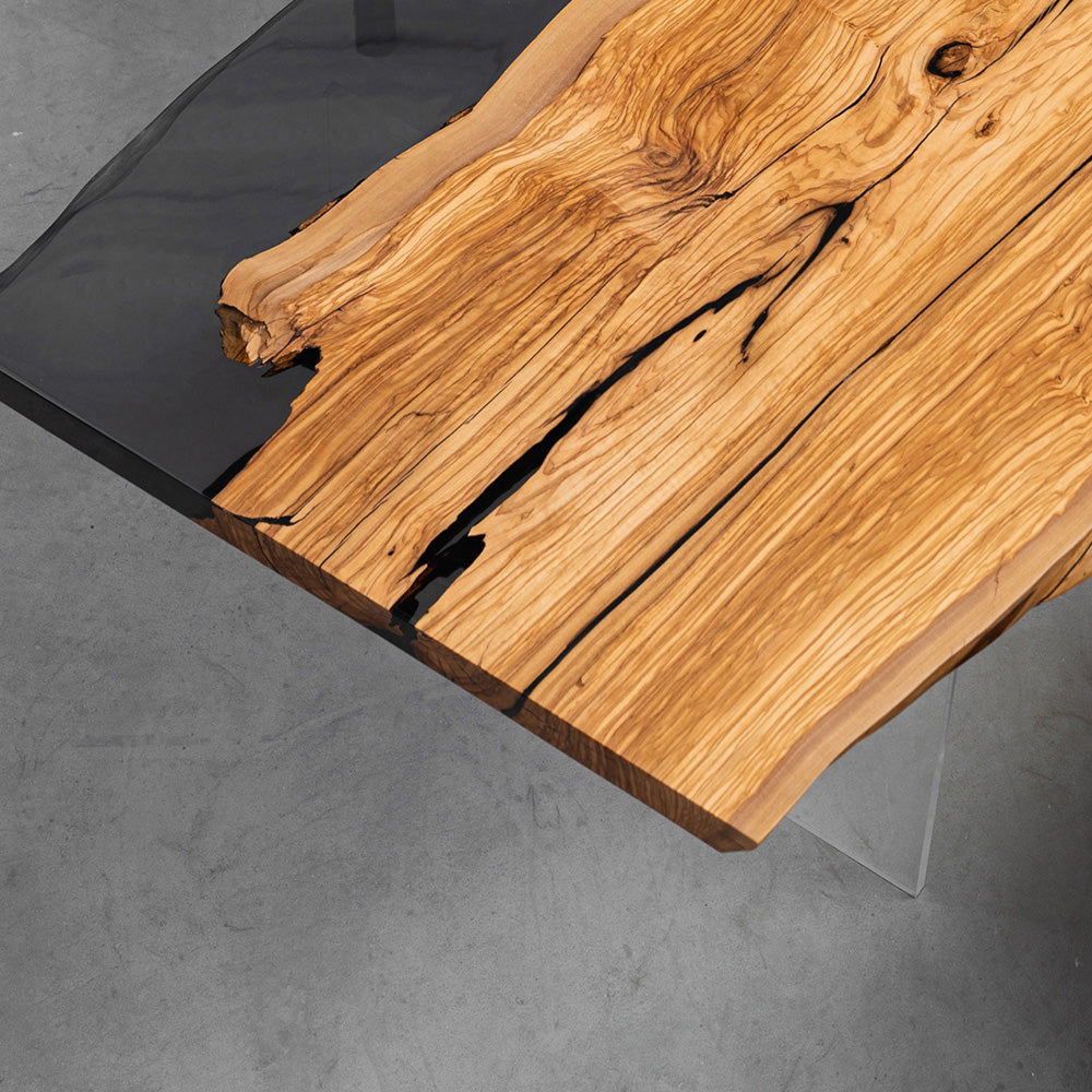 KAZANAHOME Live Edge Olive Wood Epoxy Resin Table 31.50"W 67.32"L