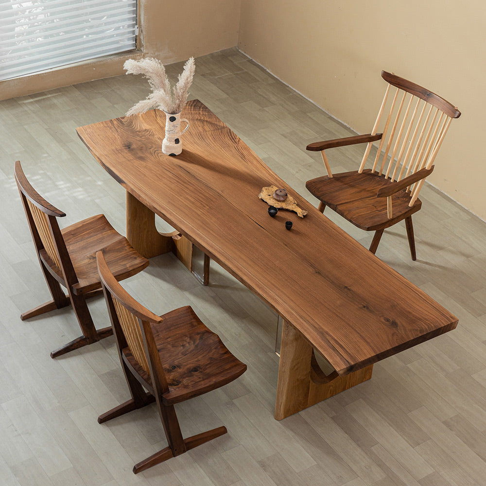 KAZANA Live Edge Wood Dining Table Solid Black Walnut Kitchen Table 31.1"Wx90.67"L