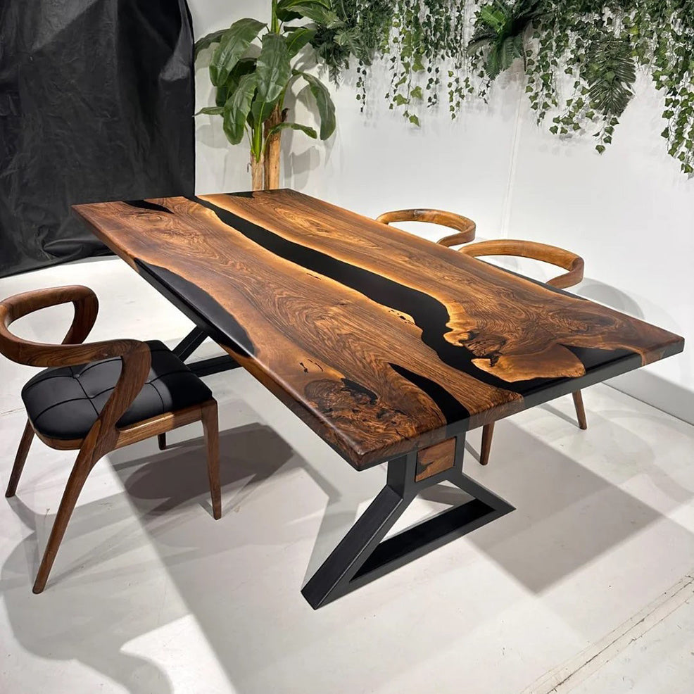 Custom Black Walnut Epoxy Black River Dining Table CT63