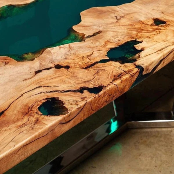 Custom Olive Arc Edge Edge Epoxy Blue River Dining Table CT65 in Nashville