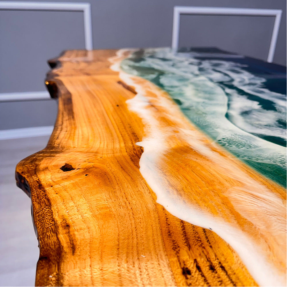 Wood Epoxy Resin Table Ocean Wave - Kazanahome in Miami