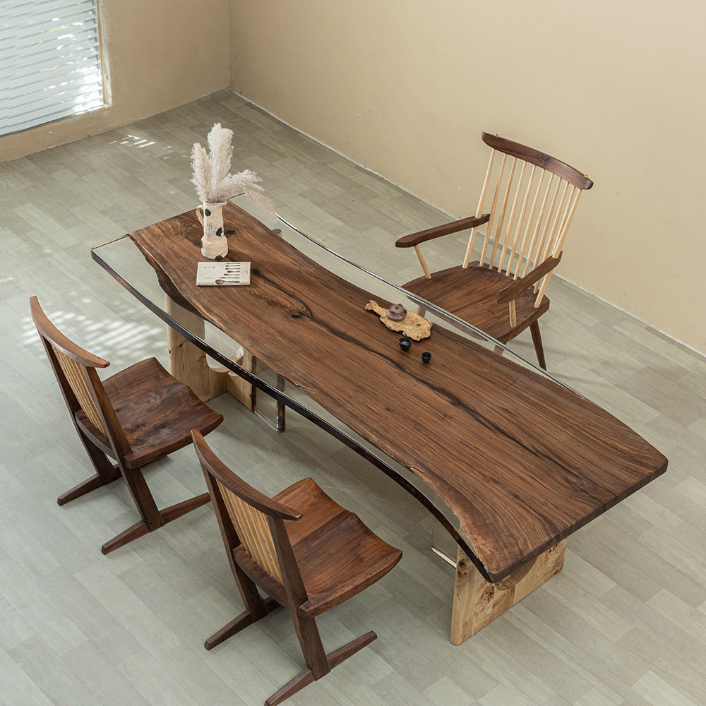 Live Edge Dining Resin Table Black Walnut Epoxy Table - Kazanahome
