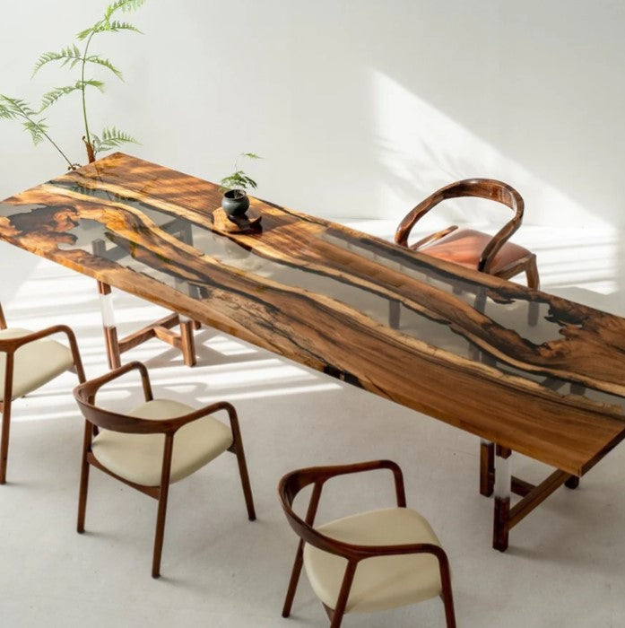 Custom Walnut Epoxy River Slab Dining Table KCT23 for Bill Balance $954.06