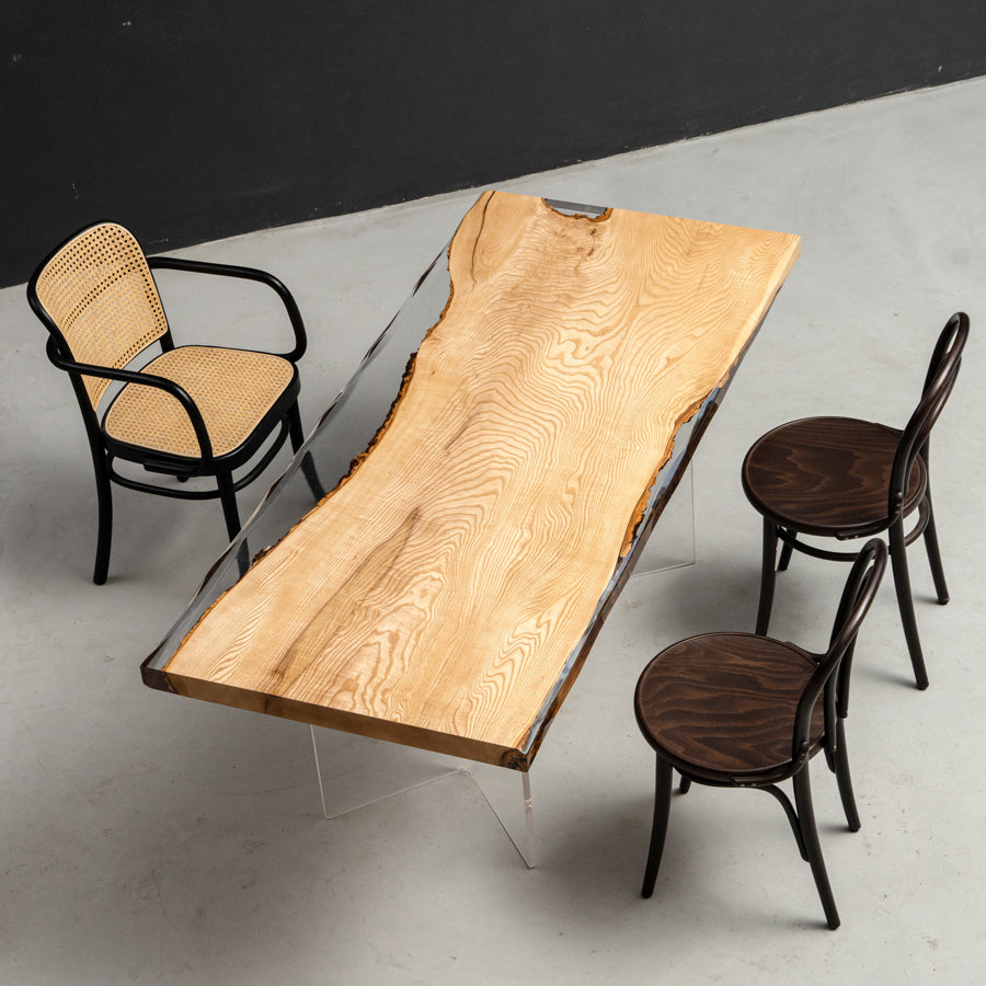 KAZANA Ash Handmade Clear Epoxy Dining Table 31.5"Wx 70.79"