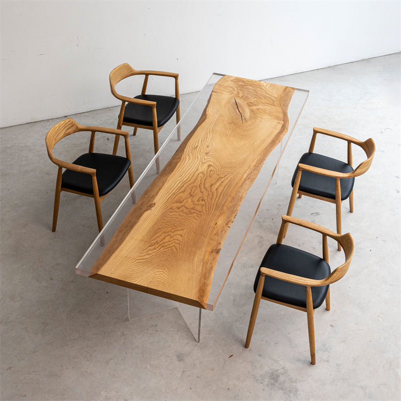 KAZANA Ash Wood Clear Epoxy Dining Table 32.05"Wx 98.54"L