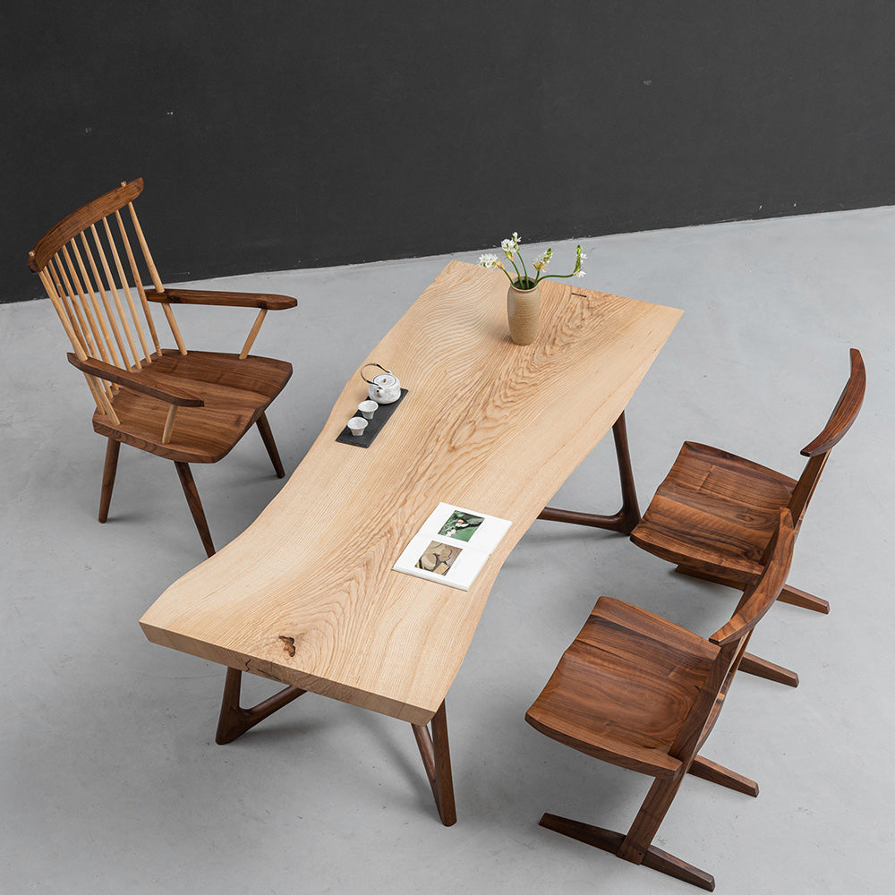 Kazana Ash Wood Slab Table Live Edge Dining Table 31.3"WX74.72"L