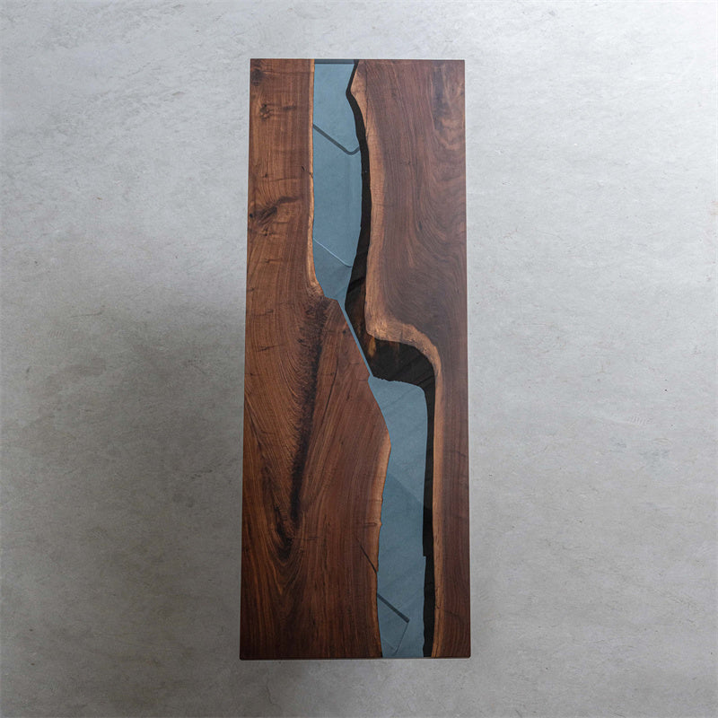 KAZANA Black Walnut Blue River Epoxy Resin Dining Table 35.43"Wx118.11" L