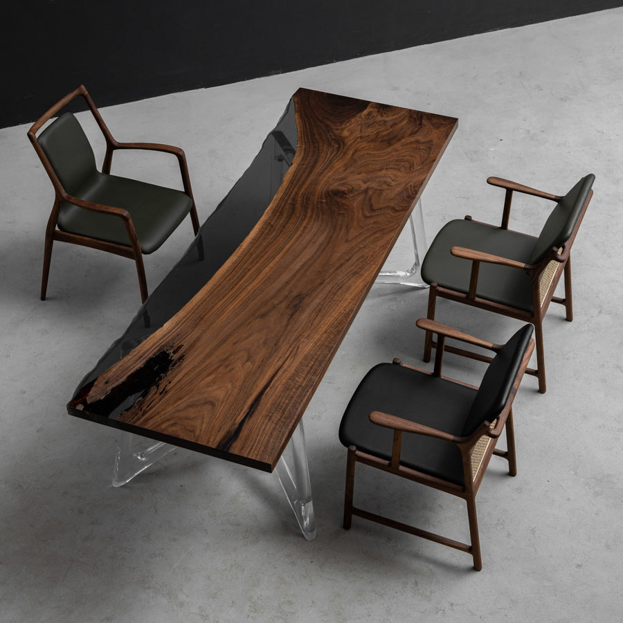 KAZANA Black Walnut Clear Epoxy Live Edge Dining Table 30.31Wx 84.65L