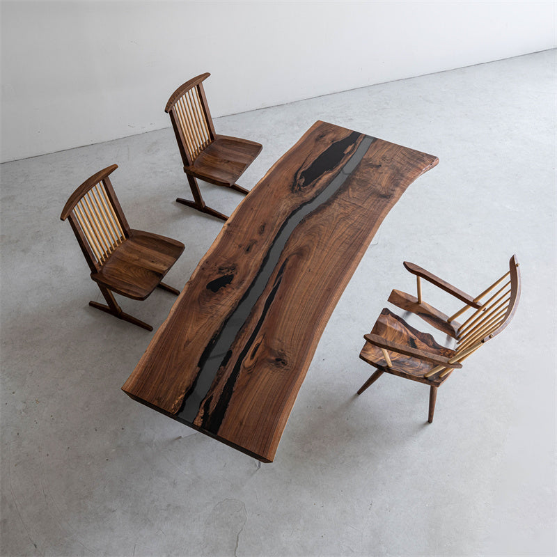 KAZANA Black Walnut Epoxy Resin Live Edge River Table 34.06"Wx 95.28"L