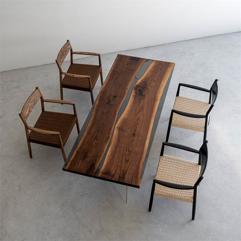 KAZANA Black Walnut Epoxy Resin River Table 31.57"W 79.53"L