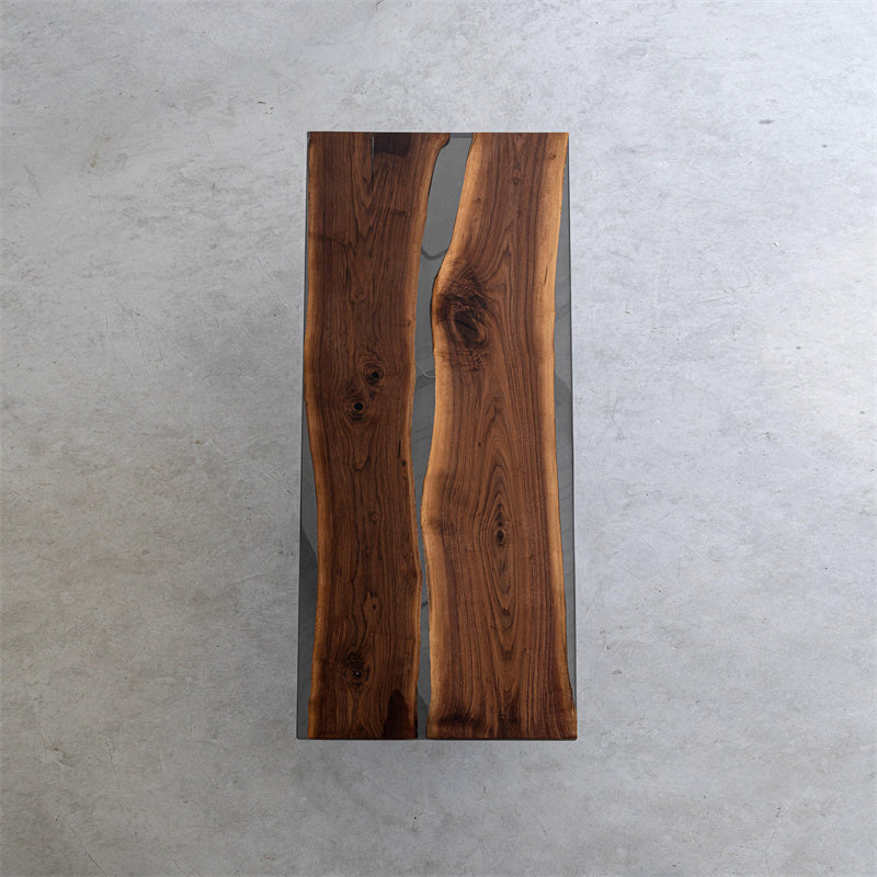 KAZANA Black Walnut Epoxy Resin River Table 31.57"W 79.53"L